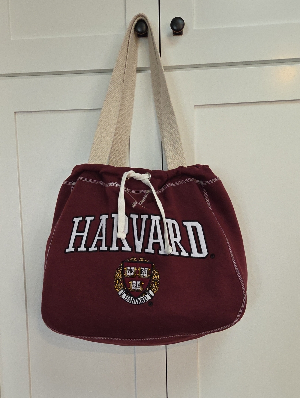 Harvard Licensed Maroon Canvas Tote Bag with Cream Straps